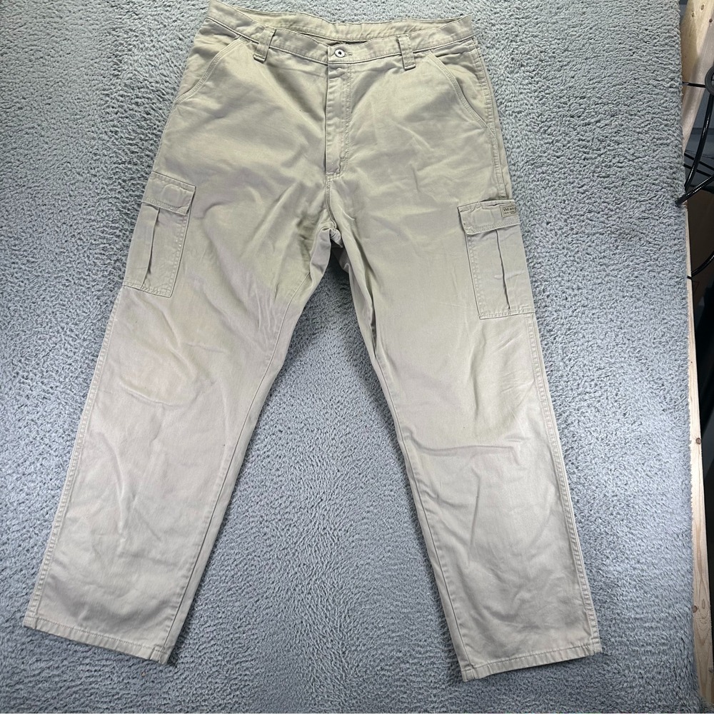 Wrangler Pant Mens 38x32 Brown Cotton Cargo Straight Leg Utility Workwear Travel